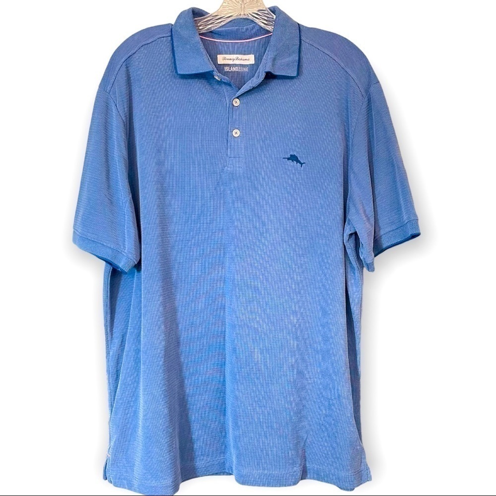 Tommy Bahama short sleeve blue polo shirt IslandZone super soft modal fabric Lg